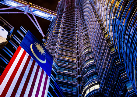 Petronas Twin Towers & Giant Malaysian Flag at Night