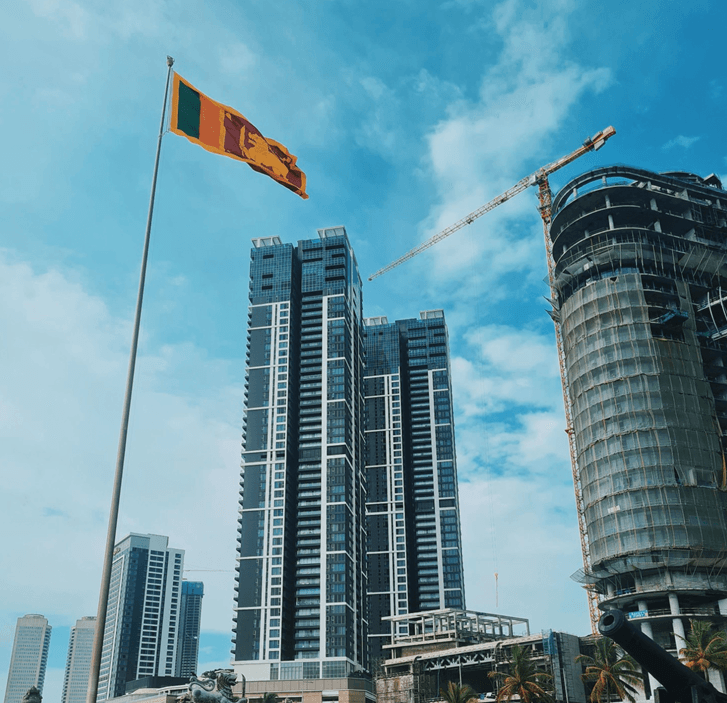 Sri Lankan Flag & Modern Colombo Coastal High-Rises