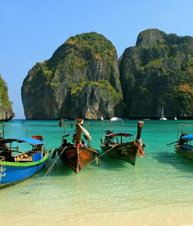 Traditional Longtail Boats at Maya Bay Lagoon